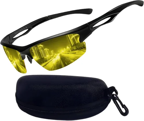 Vista 7 de Lentes de conducción nocturna para hombres y mujeres, lentes de visión nocturna para conducir con lentes polarizados amarillos, marco TR90