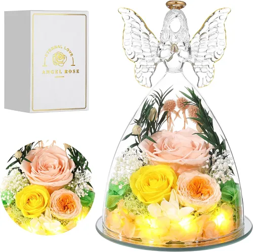 Vista 37 de Regalos de Rosas de Navidad para Mujeres Flor Real Preservada en Figuras de Ángel de Cristal Rosas para Entrega Prime Regalos de Cumpleaños