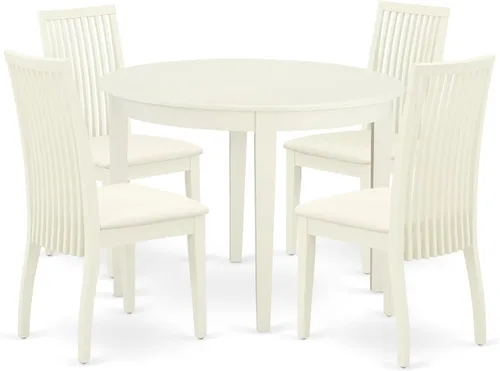 Vista 8 de East West Furniture BOIP3-LWH-W - Juego de mesa de cocina de 3 piezas para espacios pequeños que contiene una mesa de comedor redonda y 2 sillas