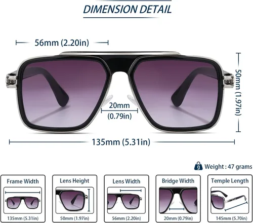 Vista 4 de Freckles Mark Lentes de sol retro de moda para hombres y mujeres, tonos vintage de los años 70, estilo italiano, cuadrados, de metal