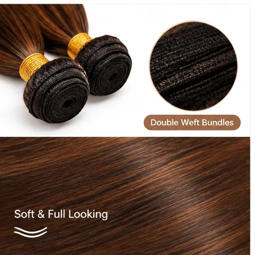 Vista 5 de Ombre Highlight #30 - Paquetes de cabello humano lacio de 26 Marrón #P4/30 S