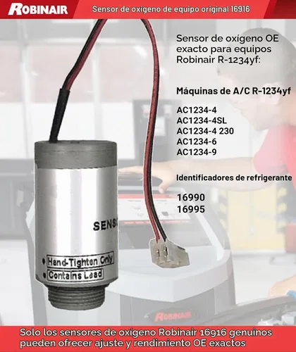 Vista 2 de Robinair 16916 Sensor de oxígeno para máquinas de A/C/identificadores de refrigerante Exact OE Part Compatible with AC1234-4, AC1234-4SL, AC1234-6