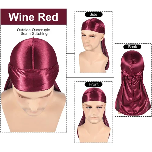 Vista 9 de Paquete de 3 piezas de durags sedosas para ondas de hombres, de regalo 1 gorra para marcar las ondas, talla única