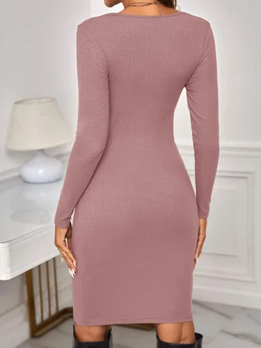 Vista 2 de Verdusa Vestido ajustado de maternidad con cuello redondo y manga larga para mujer