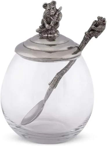 Vista 11 de Vagabond House Tarro de cristal de abeja de peltre con cuchara de 5 pulgadas de alto, 12 onzas