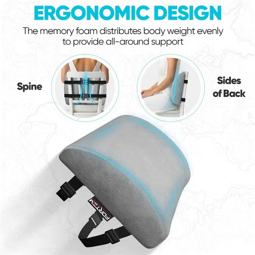 Vista 6 de FORTEM Almohada de apoyo lumbar para silla de oficina, almohada de apoyo Gris claro
