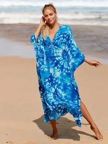 Vista 8 de Vestidos caftán para mujer, estampado étnico, vestido de playa estilo caftán, talla grande, salida de baño