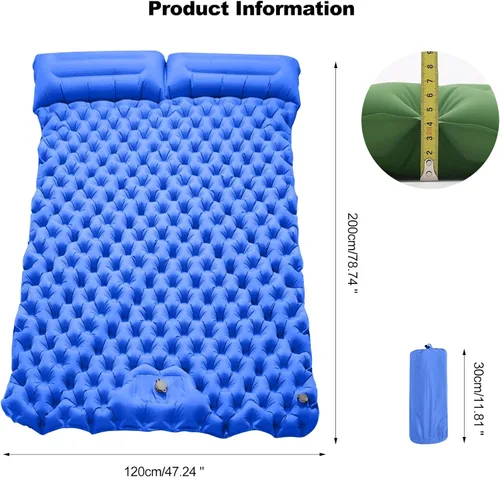 Vista 7 de Ergocar Colchoneta de dormir para camping, almohadilla inflable gruesa con almohada, bomba integrada, colchón inflable ligero para acampar con tela