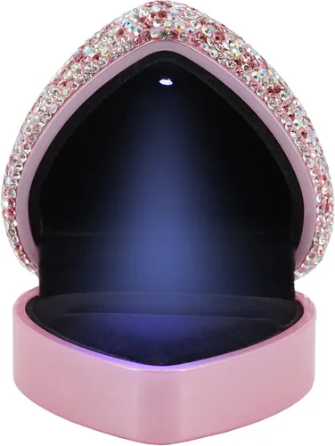 Vista 2 de Naimo Caja de anillo de compromiso con forma de corazón de diamantes de imitación, soporte de terciopelo, aretes, moneda, joyero, caja con luz LED