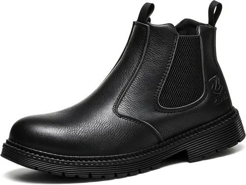 Vista 10 de Botas con punta de acero para hombres y mujeres, botas de trabajo sin cordones para la construcción Caqui