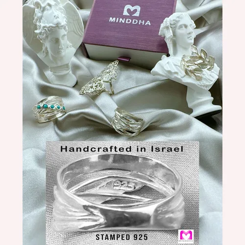Vista 5 de Wrap Overlapping 925 Sterling Silver Ring with Turquoise - Wrap Around Silver Ring- Silver Turquoise Jewelry For Women- Silver Crisscross Rings