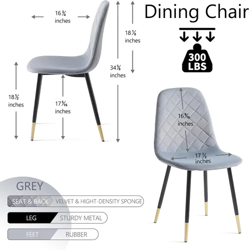 Vista 2 de NORDICANA Sillas de comedor de terciopelo, sillas laterales tapizadas de color sólido para la cocina, juego de 2 con patas de metal, gris
