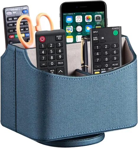 Vista 17 de PUSU - Soporte organizador de piel sintética giratorio en 360 grados para control remoto de TV, suministros de escritorio, suministros de oficina