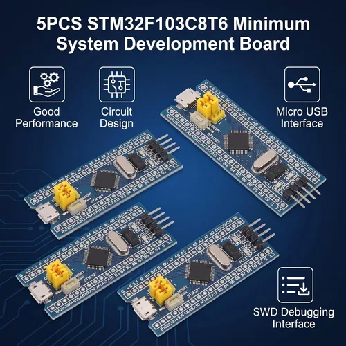 Vista 5 de STM32F103C8T6 Placa de desarrollo de sistema mínimo 5-Pack Kit de núcleo de 40 pines para proyectos de electrónica integrada y aprendizaje
