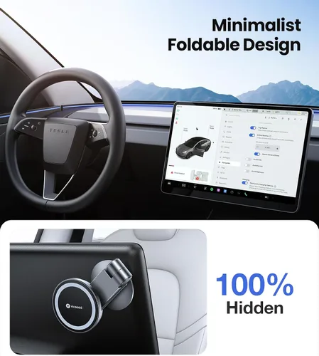 Vista 2 de VICSEED Soporte para teléfono Tesla. Potencia magnética más fuerte: soporte plegable oculto para teléfono Tesla compatible con todos los teléfonos