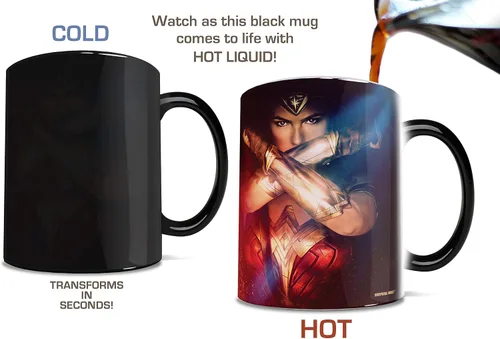 Vista 3 de Tazas cambiantes DC Comics Wonder Woman, taza de cerámica para café con efecto térmico, 11 onzas, 11onza