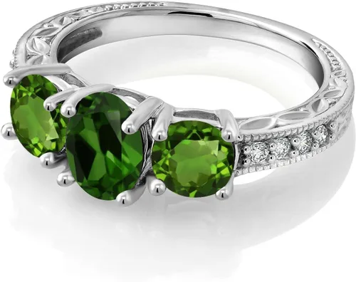 Vista 18 de Gem Stone King Anillo de compromiso de 3 piedras preciosas de oro blanco de 10 quilates con piedra natal y diamantes cultivados en laboratorio