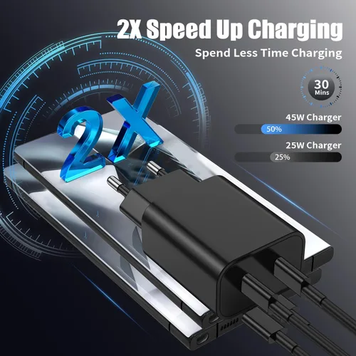 Vista 3 de 45W Super Fast USB C Charger for Galaxy S25+, S25 Ultra, S24+, S24 Ultra, S23+, S23 Ultra, S22, S21, Note20, A54, A53,Z Fold5,Flip5,Fold4,Tab S8