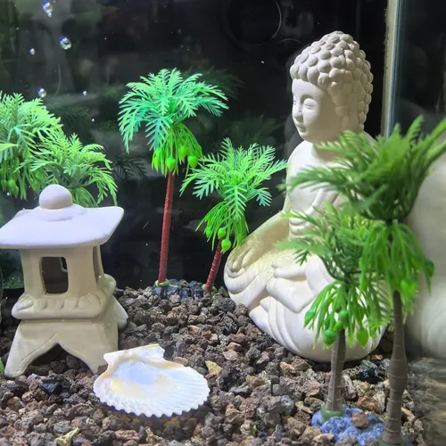 Vista 3 de M2cbridge Árbol de coco de plástico para acuario, plantas de coco, palmera para decoración de acuarios de peceras (9 piezas)
