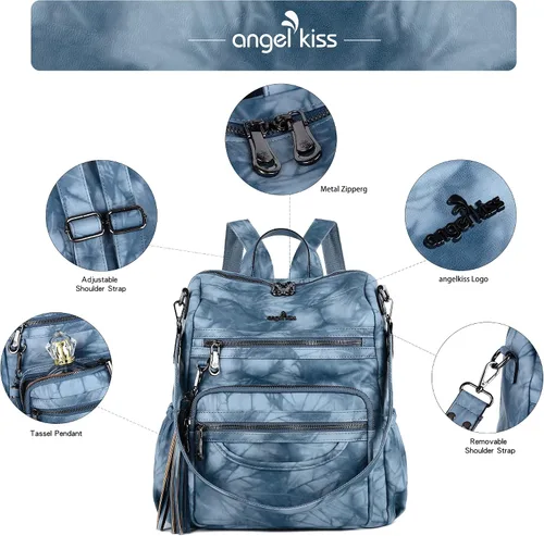 Vista 38 de Bolsos mochila monedero de piel sintética para mujer, bolsas con zíper, mochilas de hombro casuales