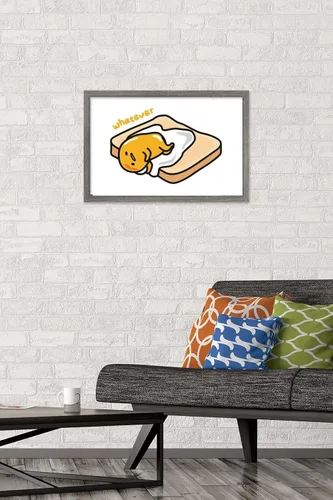 Vista 2 de Trends International Gudetama - Póster de pared Whatever (22.4 pulgadas de largo x 14.7 pulgadas), versión enmarcada en madera de granero Versión