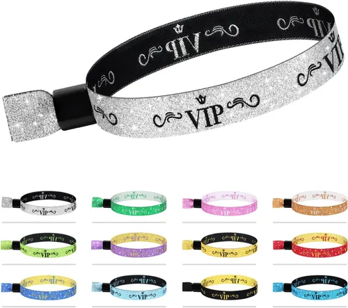 Vista 8 de 100 piezas de pulseras VIP de tela para eventos, pulseras VIP desechables para eventos, pulseras VIP de colores para eventos, para conciertos Negro