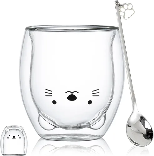 Vista 13 de Binoster Tazas Lindas de Oso Kawaii de Vidrio de Doble Pared para Café y Té, Taza de Yogur Divertida, Regalo Novedoso para Mujeres, Sus Amigas