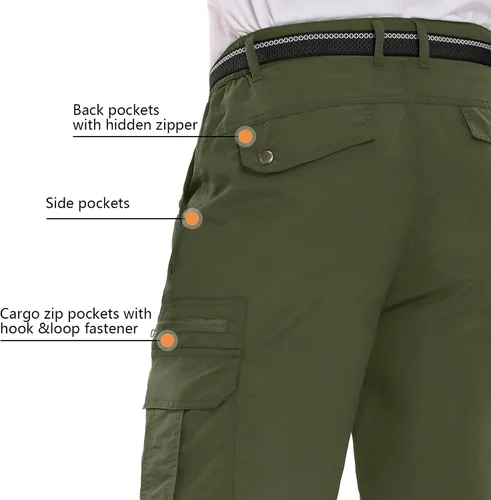 Vista 4 de Pantalones cortos de senderismo para hombre, de secado rápido, ligeros, transpirables, para exteriores, de carga.