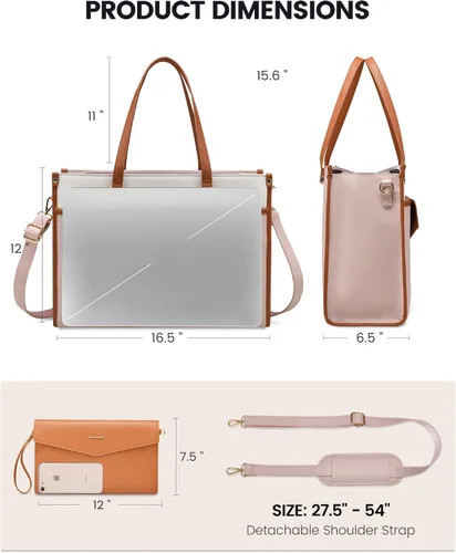 Vista 7 de LOVEVOOK Bolsa para laptop para mujer, 15.6 pulgadas, bolsa de mano para laptop 2 en 1, bolsa de trabajo profesional, maletín de negocios con bolso