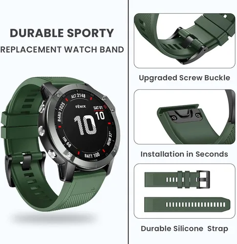 Vista 4 de ANCOOL Correa de reloj para Fenix 7X/Fenix 6X/Fenix 5X/Fenix 8 de 1.96 pulgadas, bandas de ajuste rápido de 1.024 in, compatibles con reloj Verde