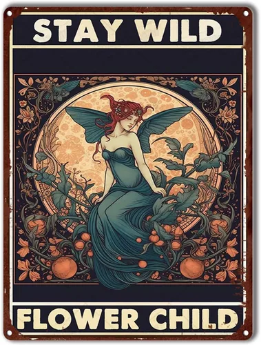 Vista 20 de LIUAXICIA Letrero de lata de bar hippie con flores salvajes para exteriores, interiores, oficina, negocios, baño, decoración de cueva de hombre