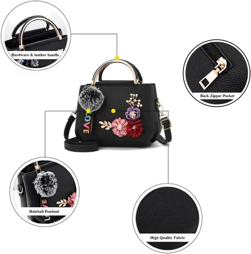 Vista 6 de Dayfine Bolso de mano para mujer, bolso floral 3D, bolso con asa superior, bolso de hombro de piel sintética, bolso pequeño, bolso cruzado