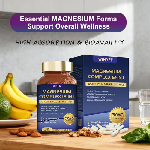 Vista 5 de Complejo de magnesio 700 mg 12 en 1 Suplemento de magnesio con glicinato, citrato, malato Sueño, calma, relajación muscular, apoyo para la salud