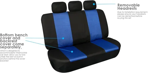 Vista 5 de FH Group Juego completo de fundas de asiento de coche con respaldo alto, ajuste universal, accesorios de automóvil, fundas de asiento delantero, Azul
