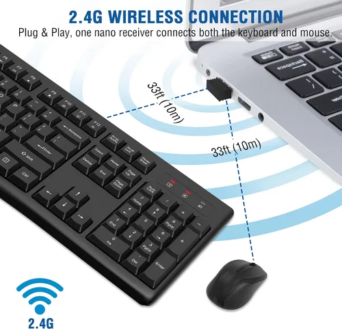 Vista 4 de EDJO - Combo de teclado y mouse inalámbricos, teclado inalámbrico USB de tamaño completo de 2.4 GHz y mouse óptico para Windows, Mac, laptop