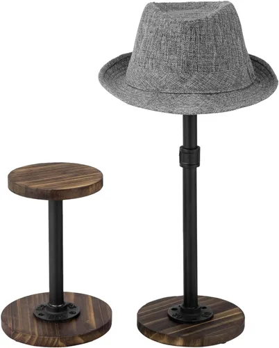 Vista 11 de MyGift 2 soportes para sombreros, perchero para sombreros de vaquero, organizador de gorra de béisbol con tubo de metal industrial, peluca o Madera