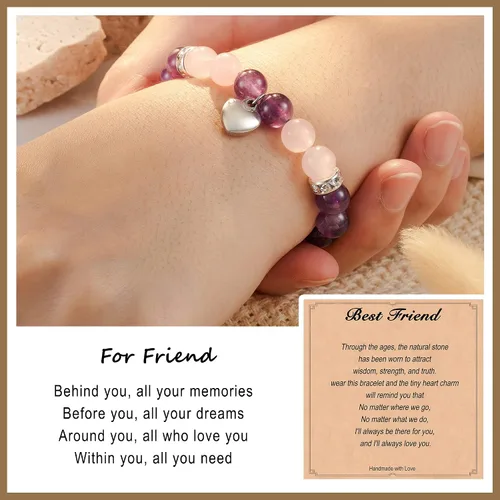 Vista 2 de HGDEER Natural Stone Heart Friendship Braceles for Best Friend Bestie with Gift Message Card, Suitable as a Gifts on Birthday Graduation Mothers Day