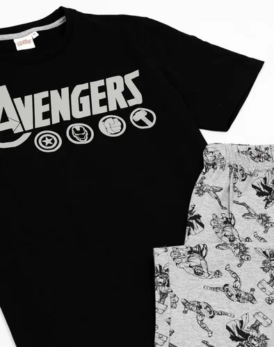 Vista 3 de The Avengers - Conjunto de pijama y camiseta para hombre con logotipo de Marvel, Negro