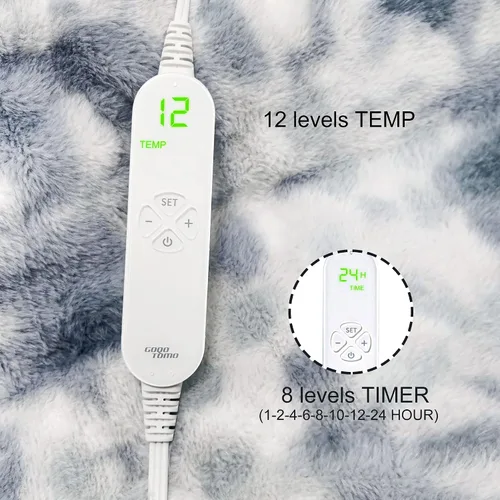 Vista 4 de GOQO TOMO Manta Eléctrica Térmica 50" x 60" Throw Wrap con 12 Niveles de Calefacción para Uso en Casa y Oficina Gris Degradado-H60 12 Heating