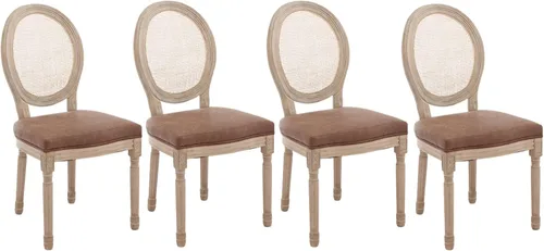 Vista 14 de Kmax Sillas de comedor estilo granja, patas de madera marrón, elegantes sillas de cocina copetudas, sillas de dormitorio francesas desgastadas