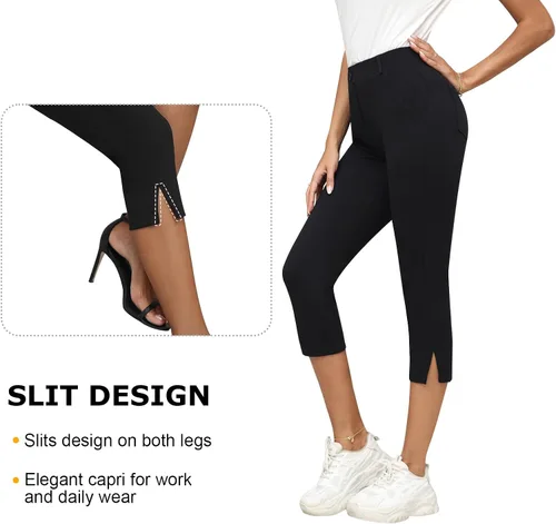 Vista 4 de Aleture Pantalones capri de oficina elegantes para mujer, pantalones de yoga elásticos para trabajo, pantalones capri casuales de negocios de 21.5