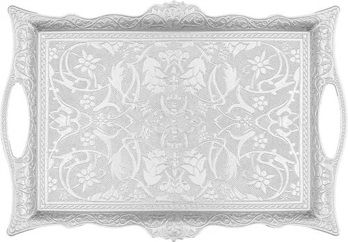 Vista 6 de Alisveristime Bandeja otomana de Zamak turco con motivos tradicionales, ideal para café y té, bandeja para seis personas (14.5 x 9.85 pulgadas)