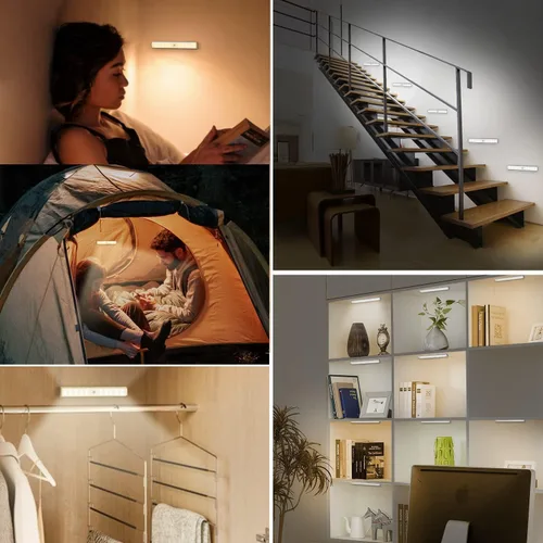 Vista 9 de Luces inalámbricas para debajo del gabinete, 58 luces LED recargables con sensor de movimiento con control remoto, luces RGB que cambian