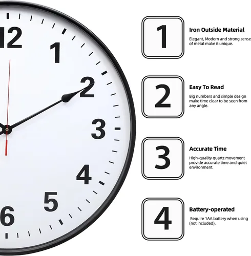 Vista 2 de LEIKE Reloj de pared grande de metal de 24 pulgadas, color negro, cuarzo silencioso retro, funciona con pilas, decorativo para patio, cocina, sala