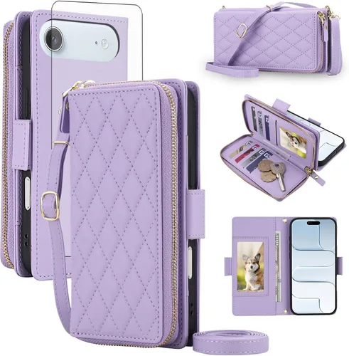Vista 86 de Asuwish Funda compatible con iPhone 6/6s/7/8/SE 2020 2022 con cremallera y bloqueo RFID, protector de pantalla, correa cruzada i6 i7 i8 7s 8s SE2020