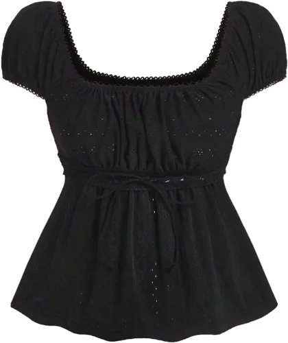 Vista 30 de SOLY HUX Blusa de verano de manga corta para mujer Blanco sólido