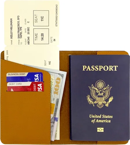 Vista 3 de Funda protectora para pasaporte personalizada con diseño de cartera de viaje emitida por CDC, Cartera Rfid