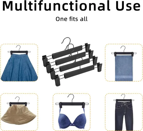 Vista 5 de NORTHERN BROTHERS Perchas para pantalones, paquete de 10 – Percha de plástico negro con clips – Ajustable, antideslizante, ahorro de espacio