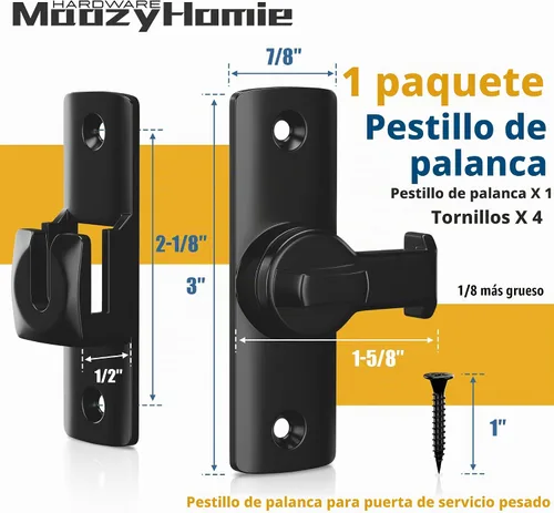 Vista 2 de Pestillo de puerta abatible, cierre de puerta de granero de 90/180 grados, pestillo de bloqueo de puerta de ángulo recto negro, herrajes para puerta