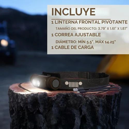 Vista 8 de Linterna frontal Energizer Jeep HM-2000 recargable, lámpara de cabeza con fuente de alimentación híbrida, resistente al agua IPX4, linterna frontal